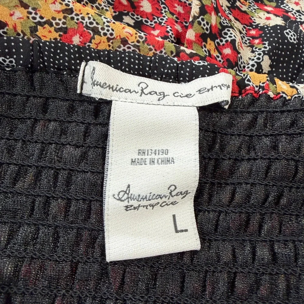 American Rag Dress Womens Large Black Floral Tiered Boho Spaghetti Strap Flowy - Picture 4 of 8